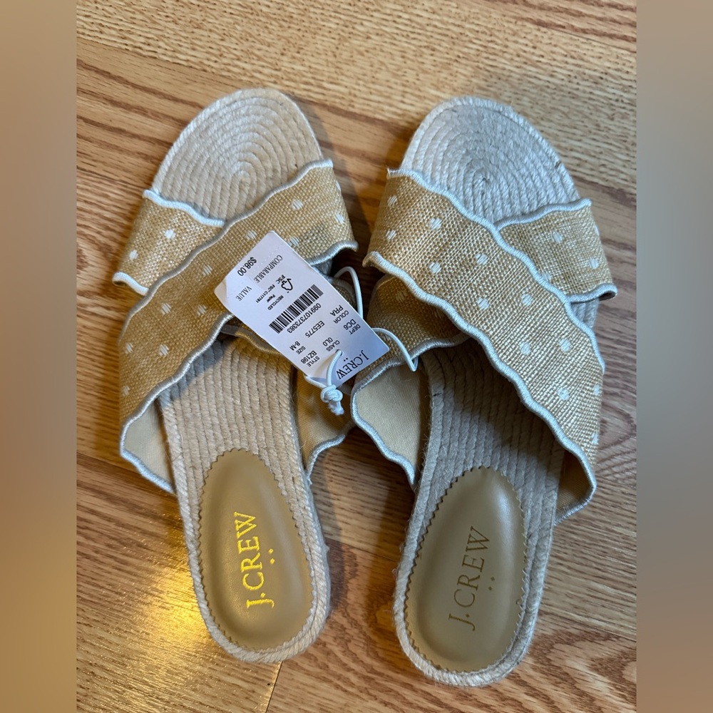 J. Crew Tan and White Slide Sandals with Crisscross Straps